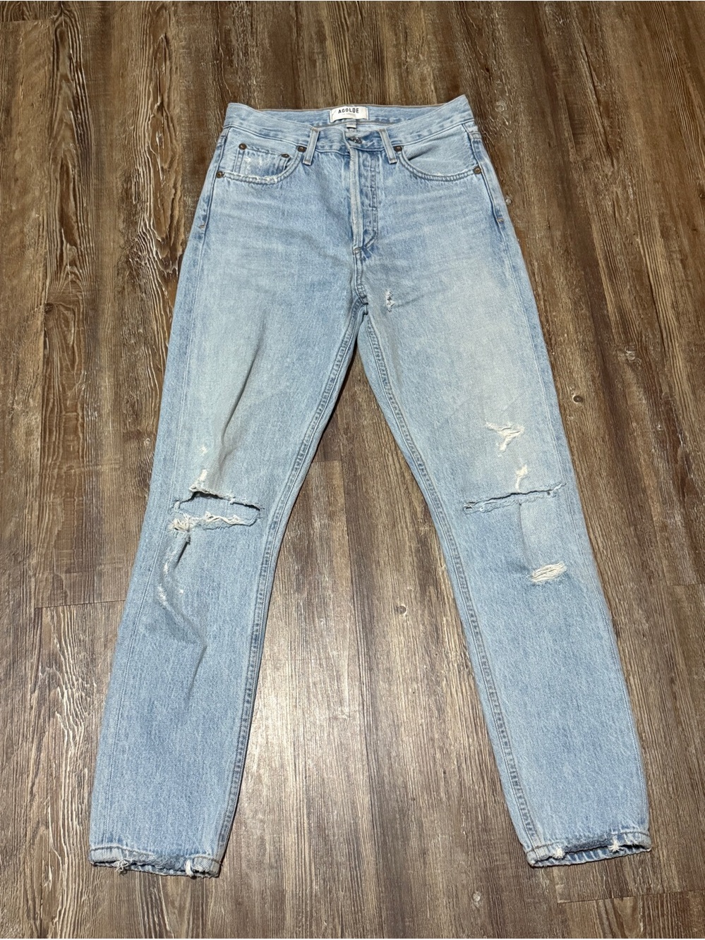 Agolde Riley Jeans Women's 24 Button Fly Distressed Slim Fit Light Wash Denim